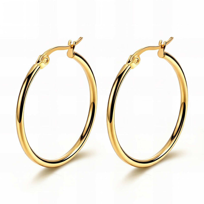 Hoop earrings in 18K Gold PVD Stainless Steel with a polished gold finish and slim oval shape
