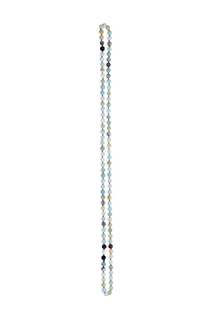 Amazonite Mala-Pearl Knot Beaded Necklace