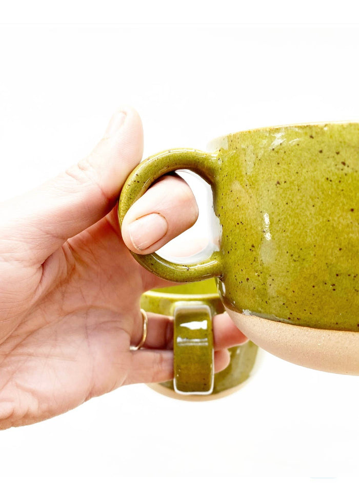 Buff Cappuccino / Coffee / Tea Cup with Olive Speckled Glaze