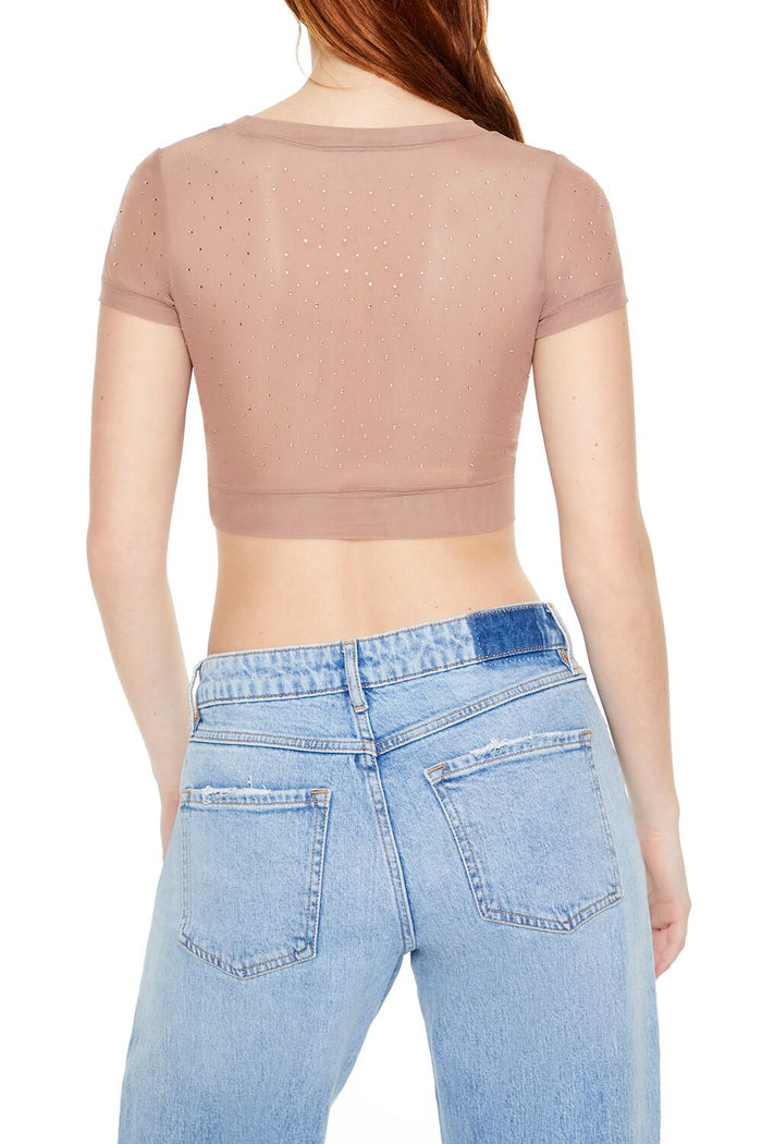Cropped Mesh Rhinestone Tee