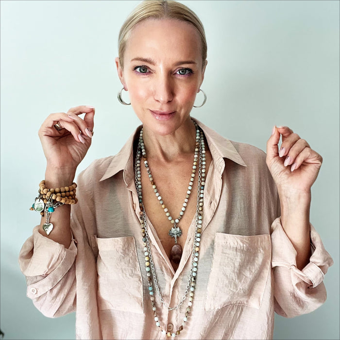 Have Faith Lotus Amazonite Long Chain Fusion Necklace