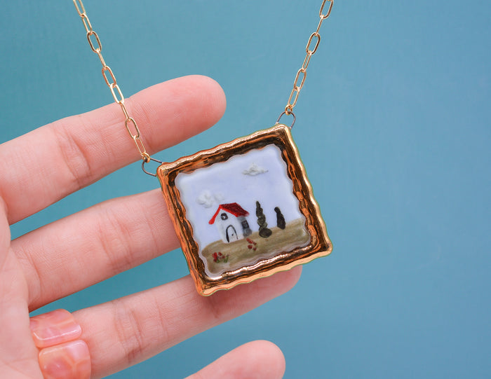 Hillside Villa Painting Necklace