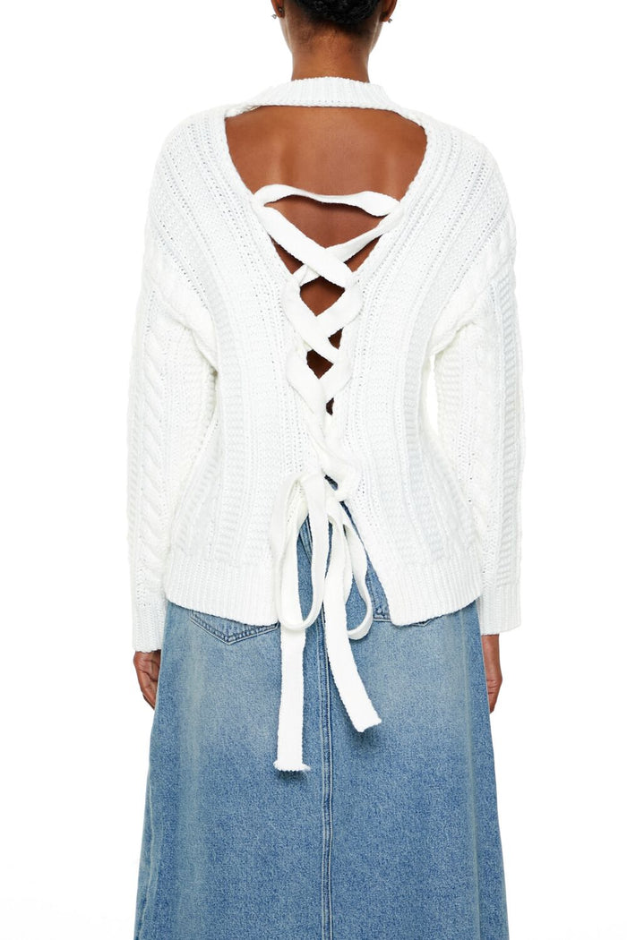 Lace-Back Cable Knit Sweater