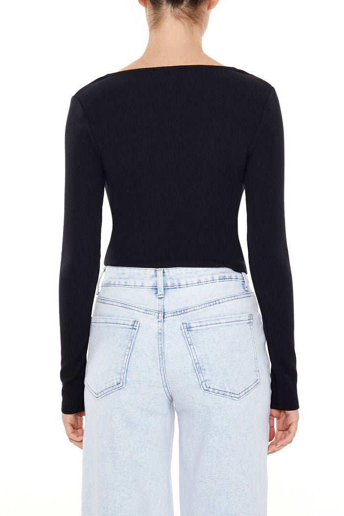 Lace-Trim Plunging Bow Crop Top