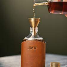 Monogrammed Glass & Leather Flask