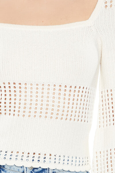 Open-Knit Bell-Sleeve Sweater