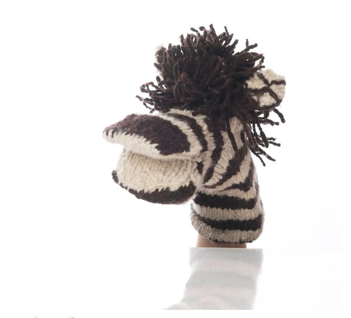 Baby Organic Wool Knit Hand Puppet | Zachary the Zebra finn + emma