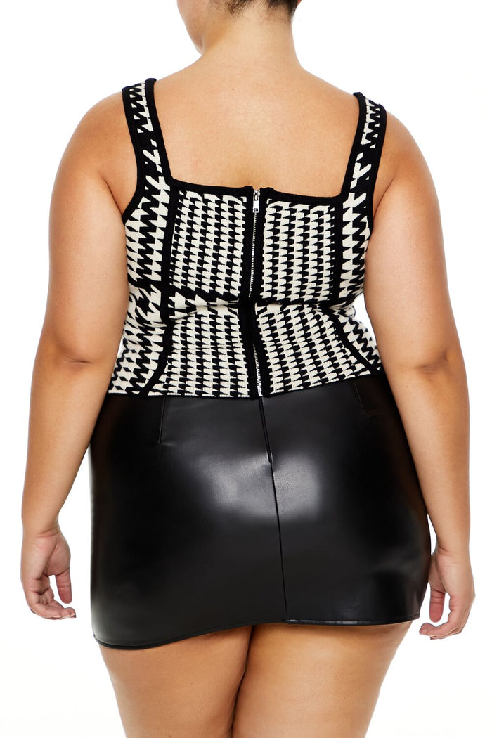 Plus Size Sweater-Knit Houndstooth Tank Top