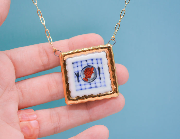 Red Fish Plate Painting Necklace
