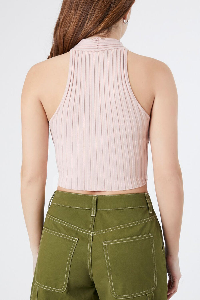 Ribbed Knit Halter Crop Top