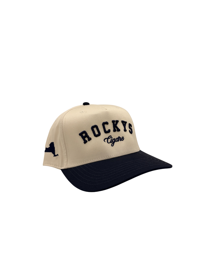 Rocky's Cigars Snapback Cream & Navy Blue