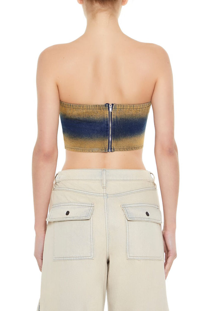 Sandblasted Denim Tube Crop Top