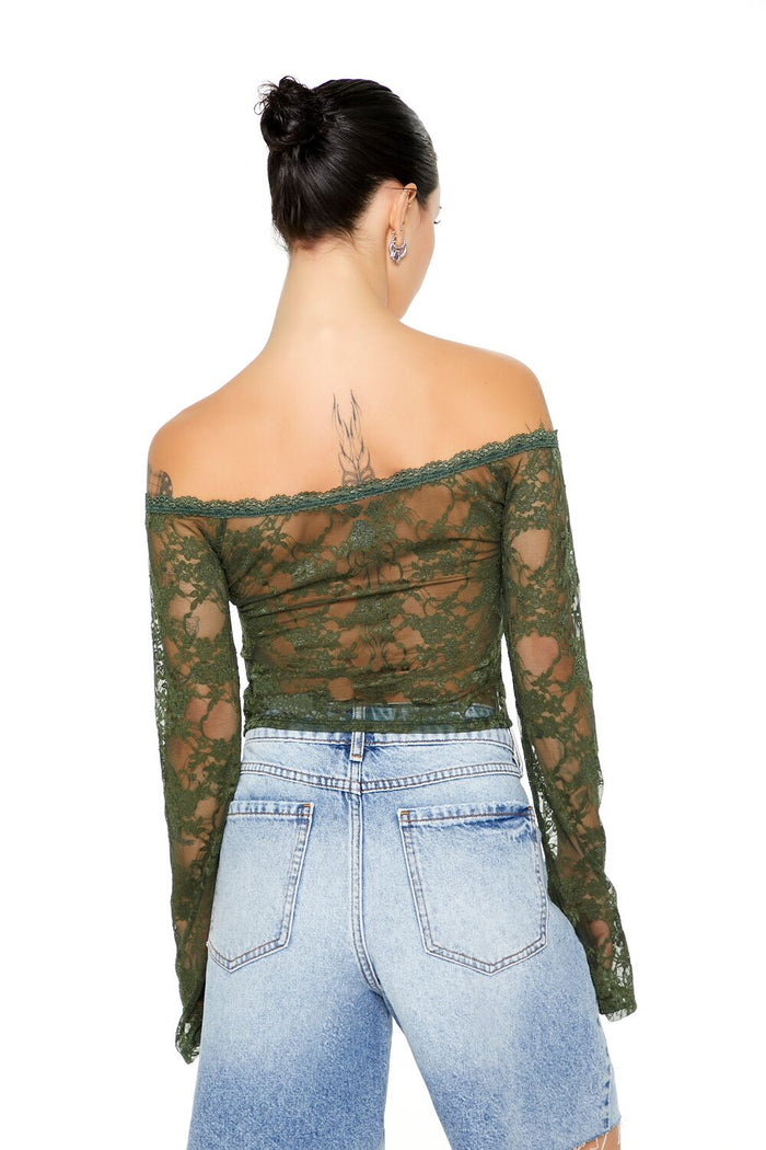 Sheer Lace Off-the-Shoulder Top
