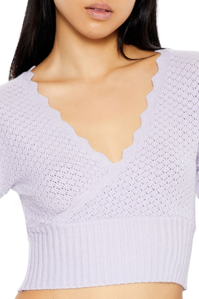 Textured Surplice Cropped Sweater