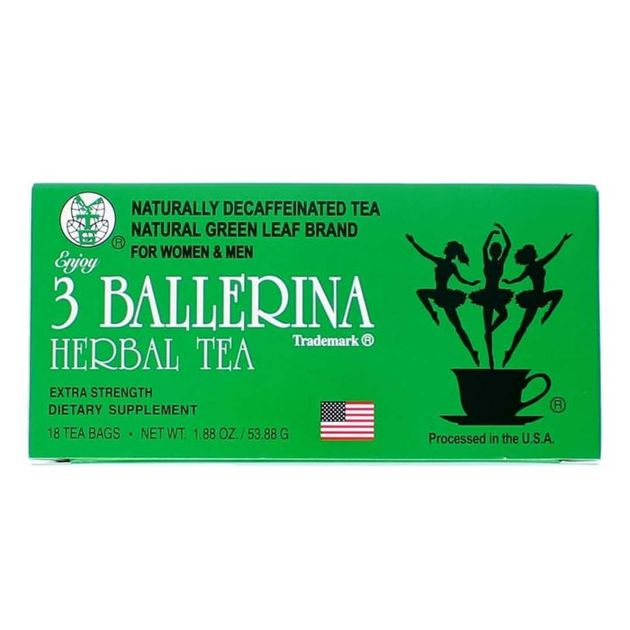 3 Ballerina Tea Extra Strength Herbal Tea 18 Bags in a branded box, herbal tea bags with a bold herbal blend, individually wrapped for convenient daily brewing.