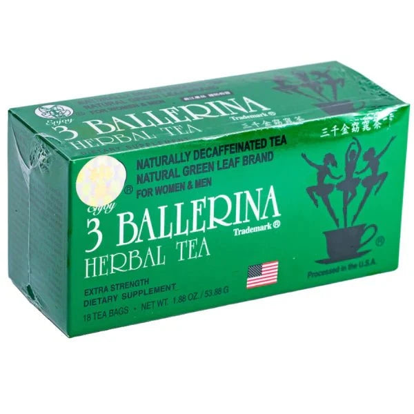3 Ballerina Tea Extra Strength Herbal Tea 18 Bags in a branded box, herbal tea bags with a bold herbal blend, individually wrapped for convenient daily brewing.
