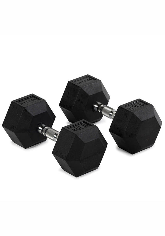 45 LB Pair Rubber Hex Dumbbells