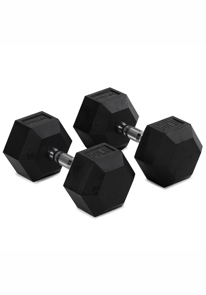 50 LB Pair Rubber Hex Dumbbells