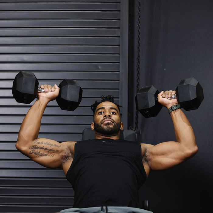 50 LB Pair Rubber Hex Dumbbells