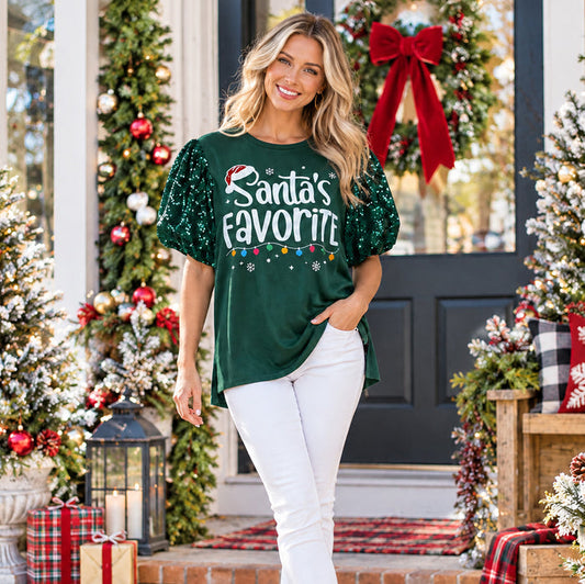 50381 – Santa's Favorite Sequin Sleeve Top