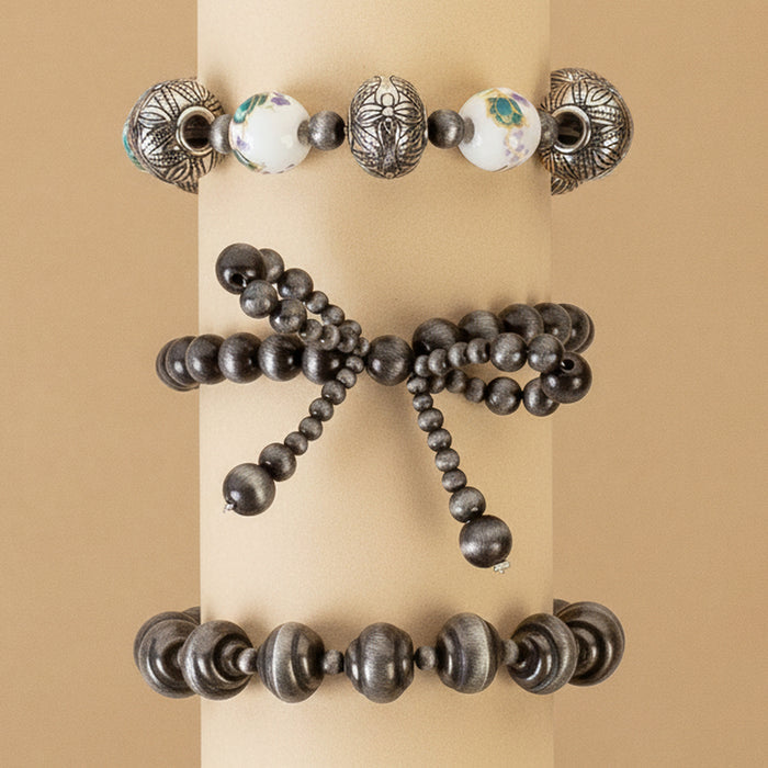 74868 - Squash Blossom Stacked Bracelets - Silver