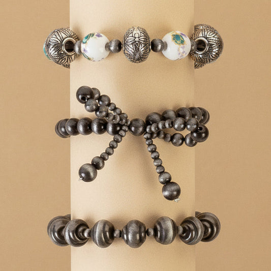 74868 - Squash Blossom Stacked Bracelets - Silver
