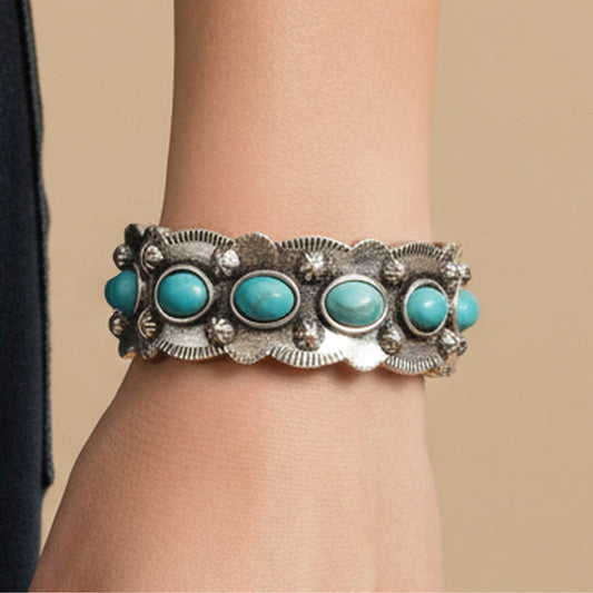 74893 - Squash Blossom Bracelet - Turquoise & Silver