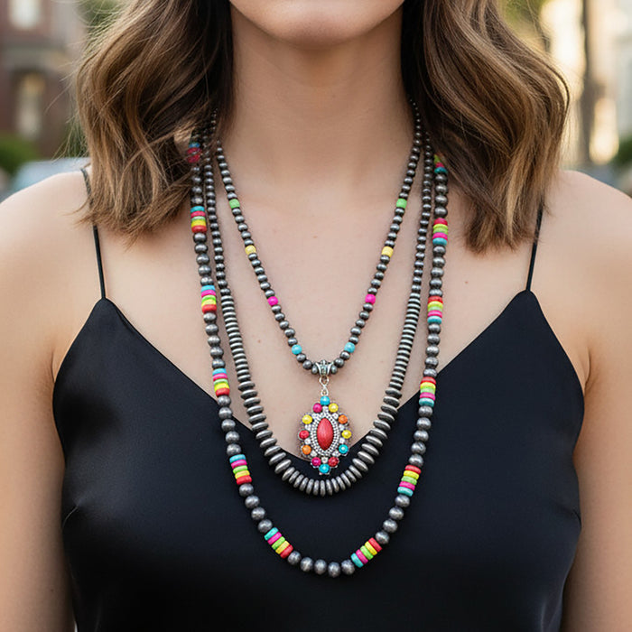 92390 - Layered Western Necklace - Multi
