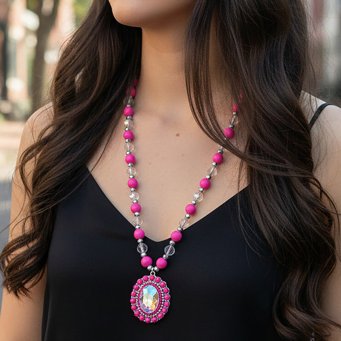 92394 - Western Pendant Necklace - Fuchsia