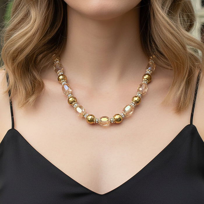 92396 - Crystal Beaded Necklace - Gold