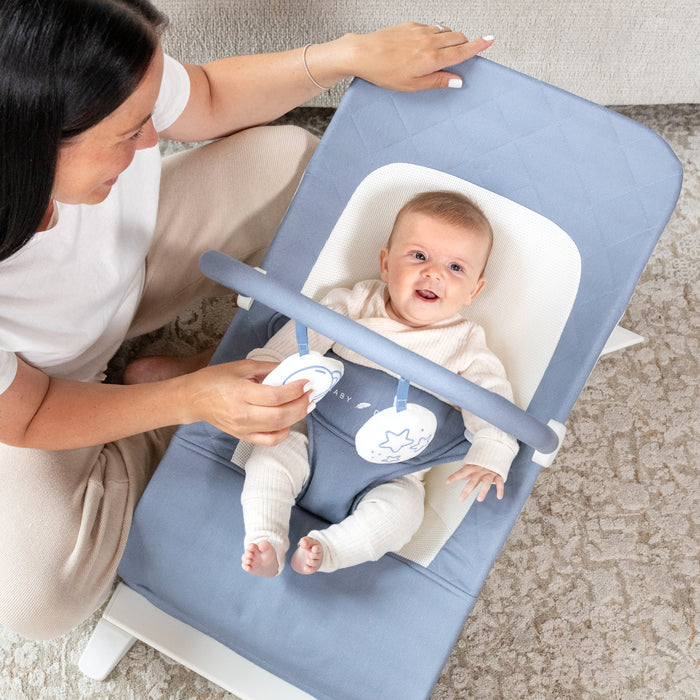 Alpine Organic Deluxe Portable Bouncer - Organic Dusty Blue - Baby Delight
