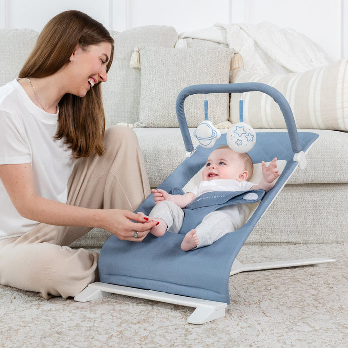 Alpine Organic Deluxe Portable Bouncer - Organic Dusty Blue - Baby Delight
