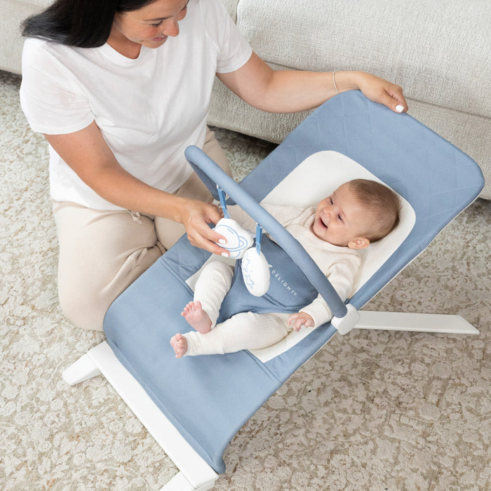 Alpine Organic Deluxe Portable Bouncer - Organic Dusty Blue - Baby Delight