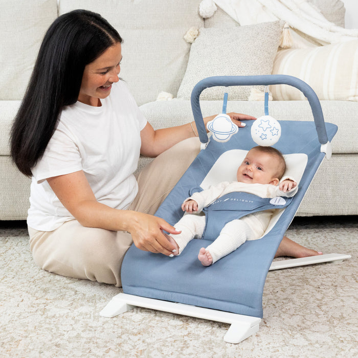 Alpine Organic Deluxe Portable Bouncer - Organic Dusty Blue - Baby Delight