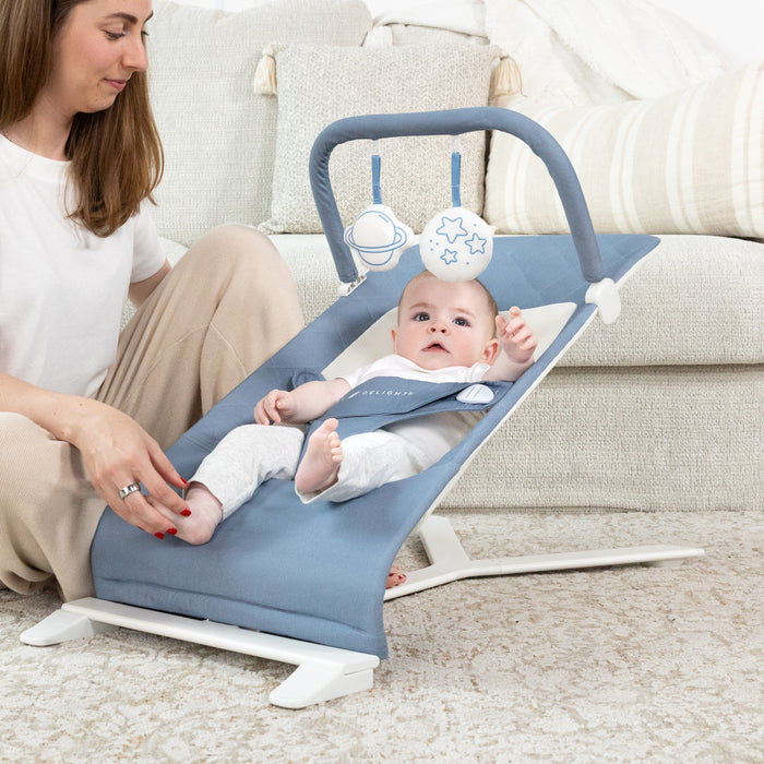 Alpine Organic Deluxe Portable Bouncer - Organic Dusty Blue - Baby Delight
