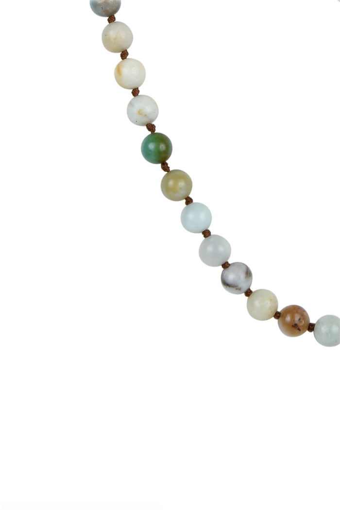 Amazonite Mala-Pearl Knot Beaded Necklace
