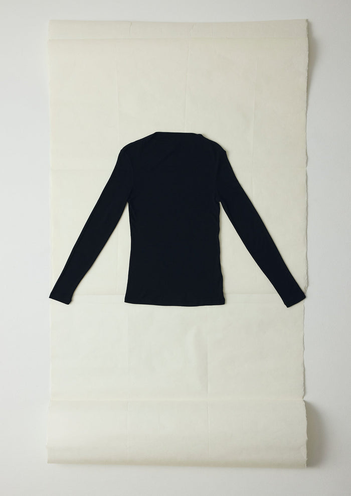 Aster High Neck Wool Lyocell Tee | Black