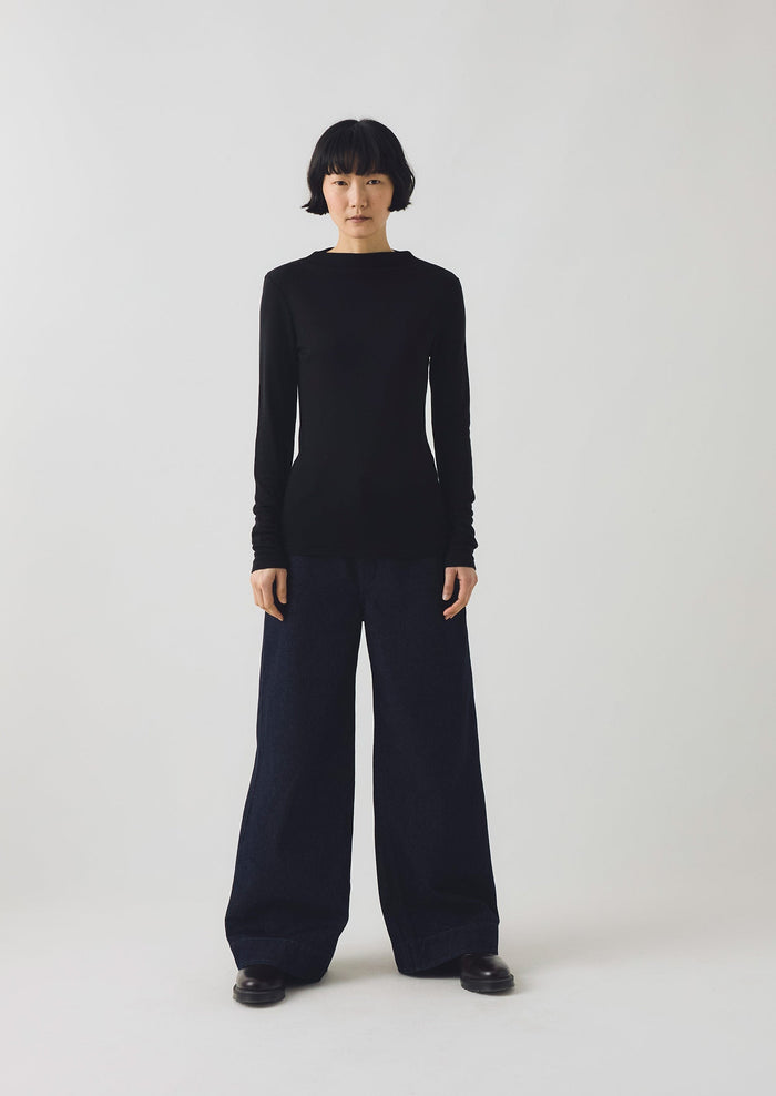 Aster High Neck Wool Lyocell Tee | Black