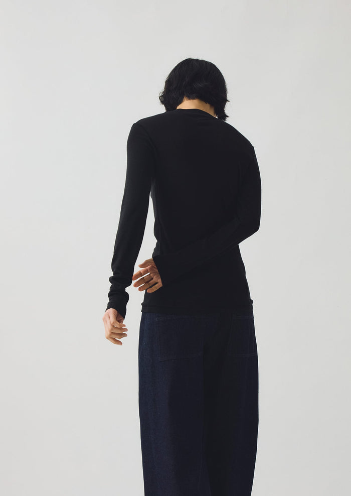 Aster High Neck Wool Lyocell Tee | Black