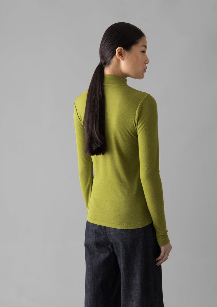Aster High Neck Wool Lyocell Tee | Pea