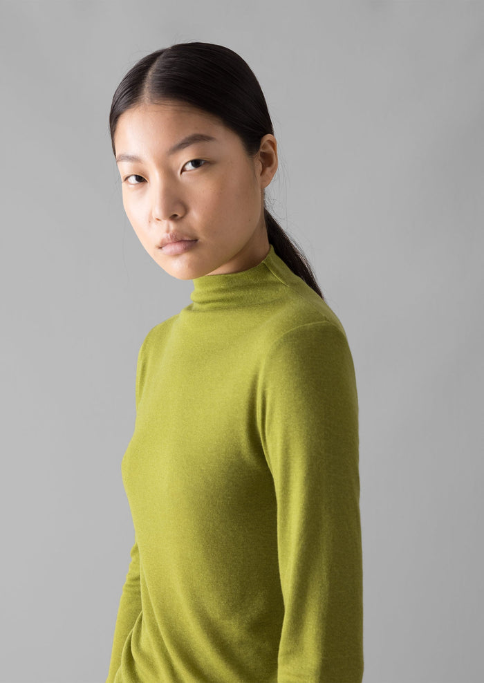 Aster High Neck Wool Lyocell Tee | Pea