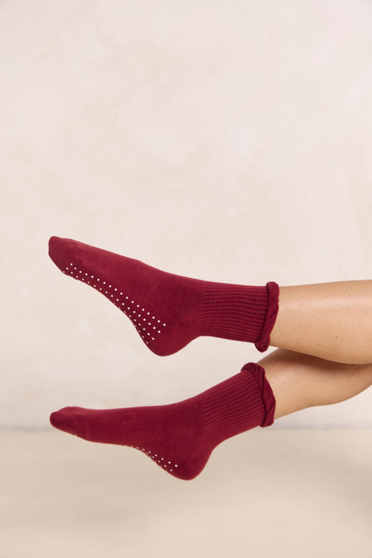 Astoria Grip Socks  - Merlot Polka