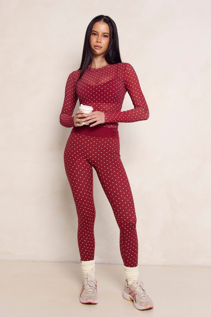 Astoria LUXE BALANCE Ruched Legging - Merlot Polka