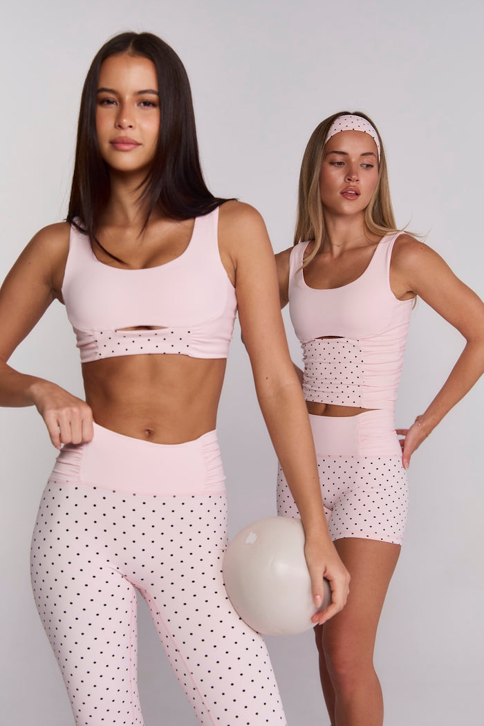 Astoria LUXE BALANCE Ruched Sports Crop - Baby Pink Polka