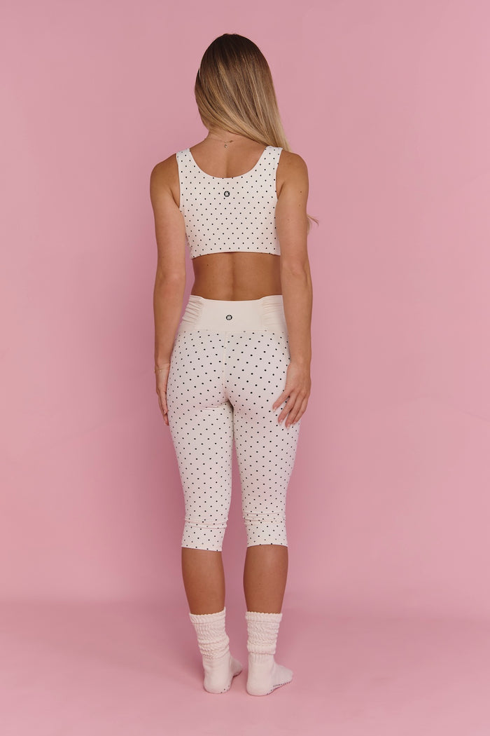 Astoria LUXE BALANCE Ruched Sports Crop - Cream Polka