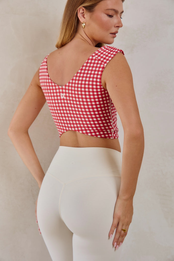 Astoria LUXE BALANCE Ruched V-Neck Crop - Red Gingham