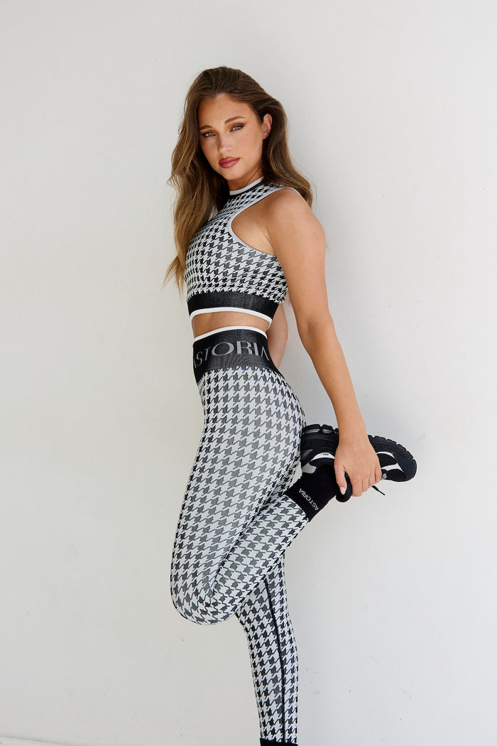 Astoria Seamless Knit Mockneck - Black/Grey Houndstooth