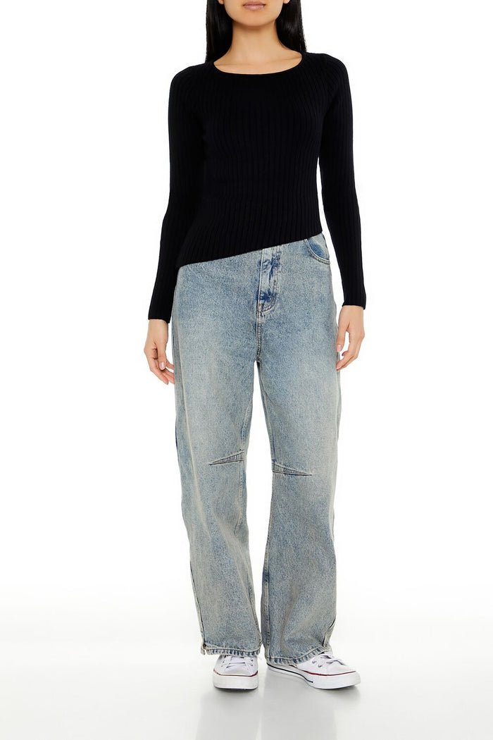 Asymmetrical Ribbed Knit Sweater