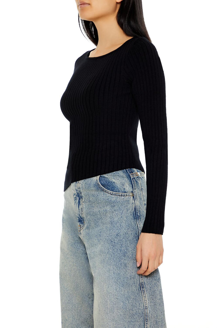 Asymmetrical Ribbed Knit Sweater