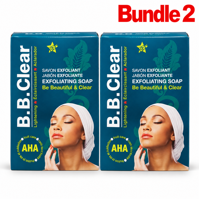 B.B Clear Clarifying & Exfoliating Soap 190g in branded packaging, a cleansing beauty bar designed to remove impurities and dead skin cells while promoting smoother, brighter, and more even-looking skin.